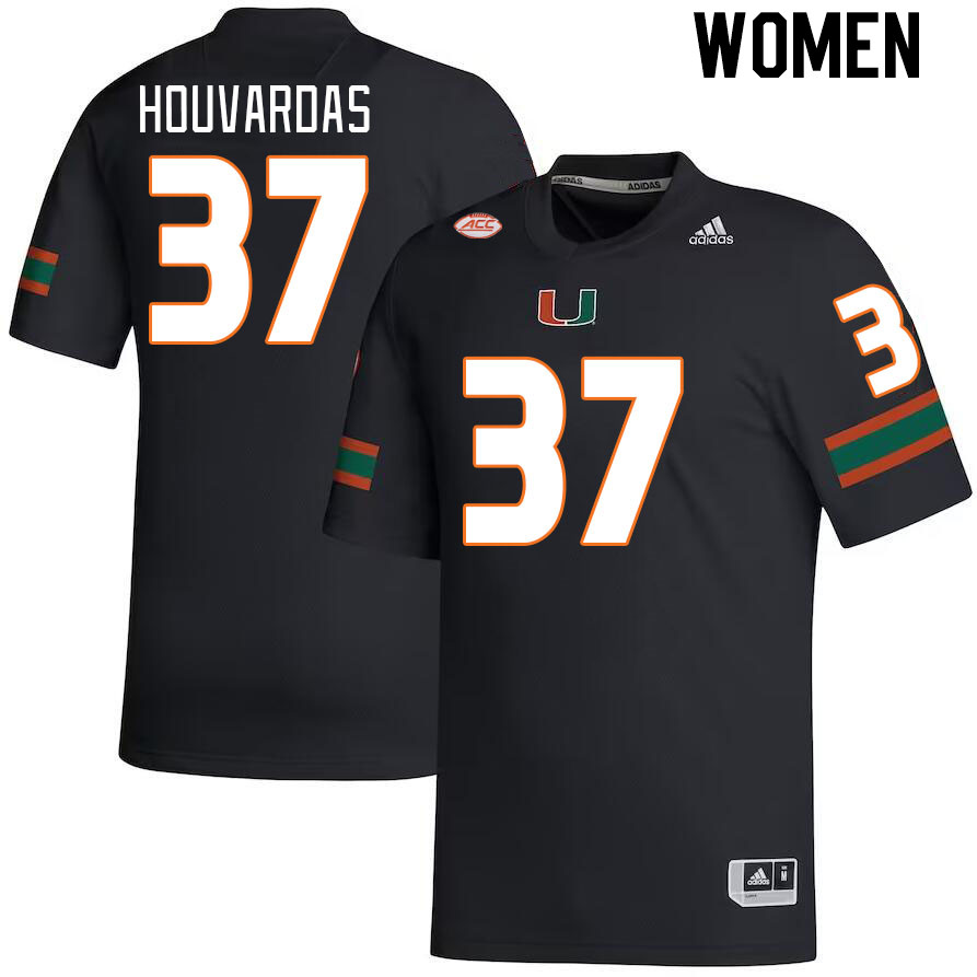 Women #37 Emmanuel Houvardas Miami Hurricanes College Football Jerseys Stitched-Black